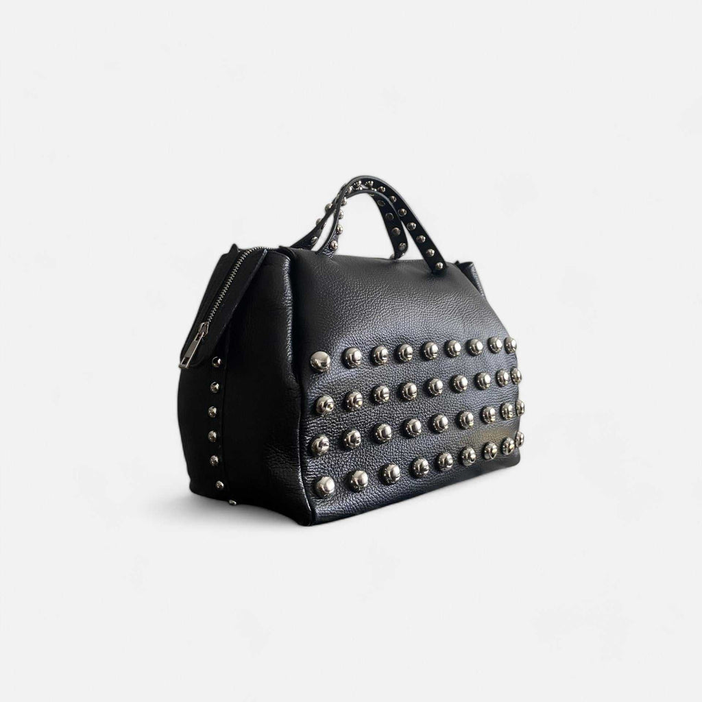 Bolso bowling BRUTAL negro de piel con tachuelas