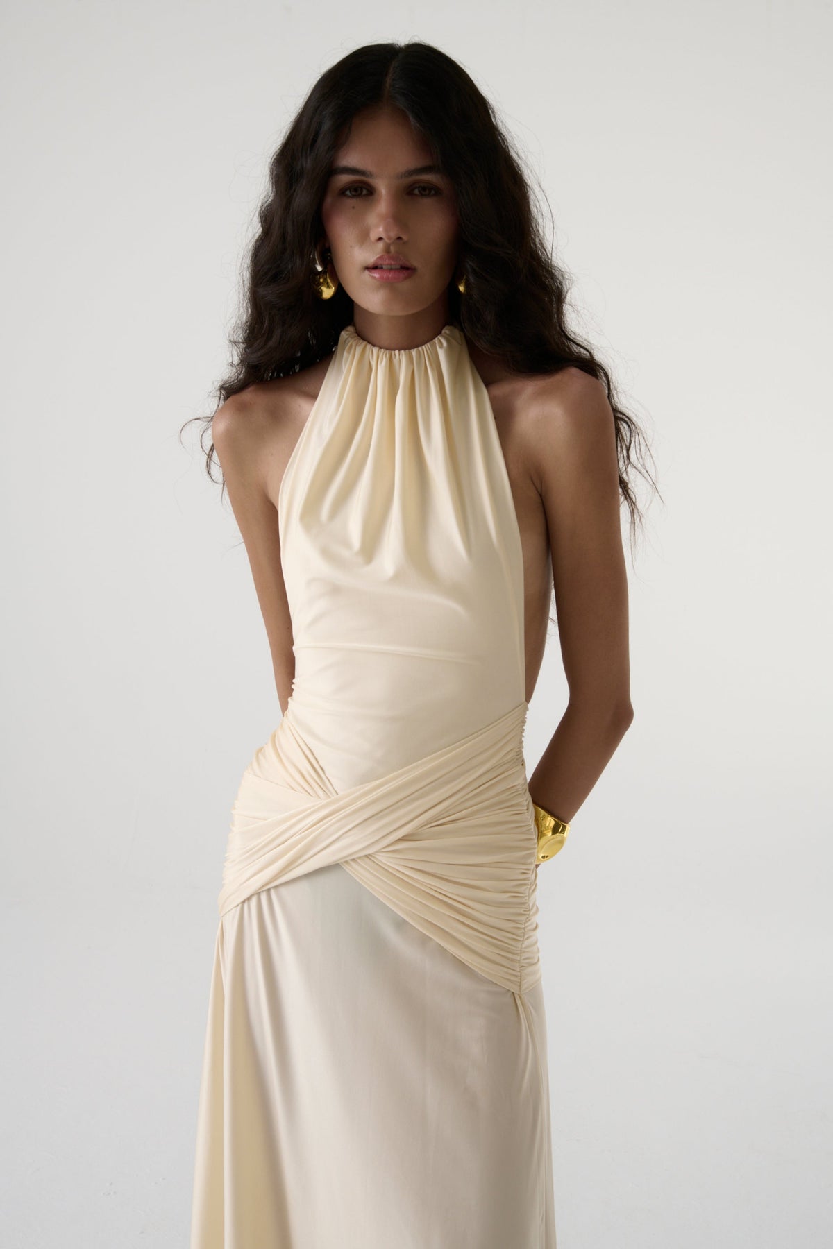 Vestido halter La Salsera en blanco roto
