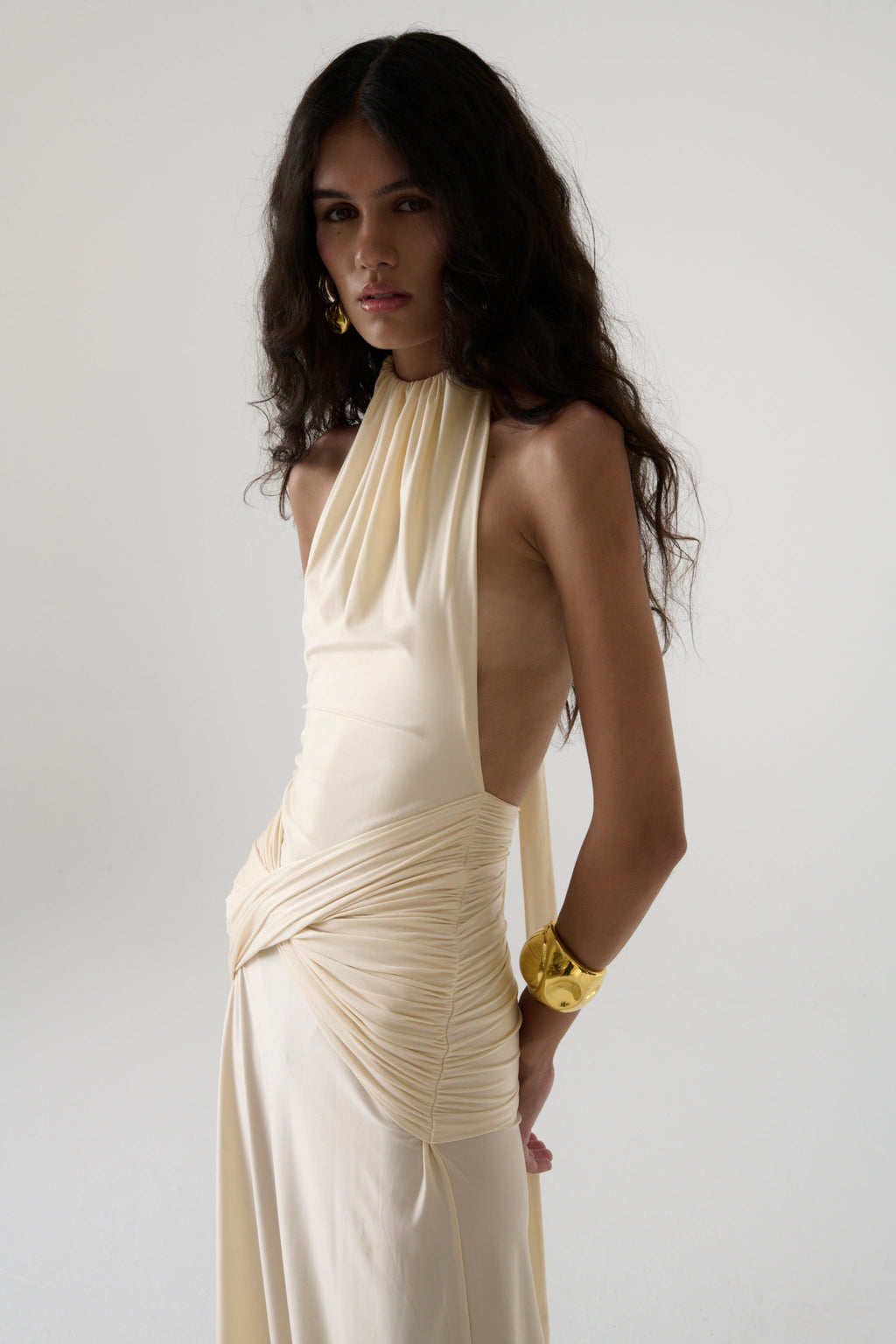 Vestido halter La Salsera en blanco roto