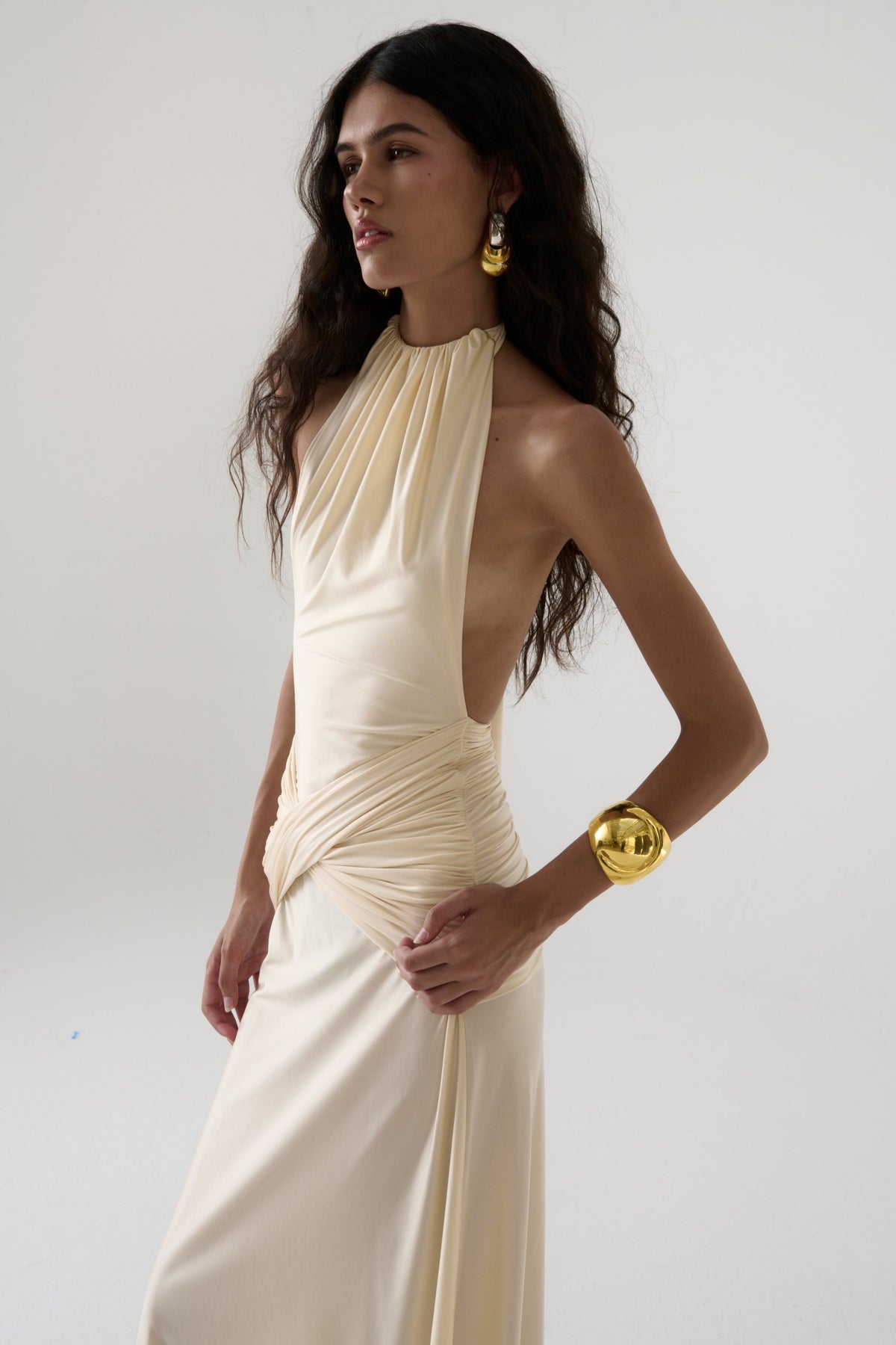 Vestido halter La Salsera en blanco roto