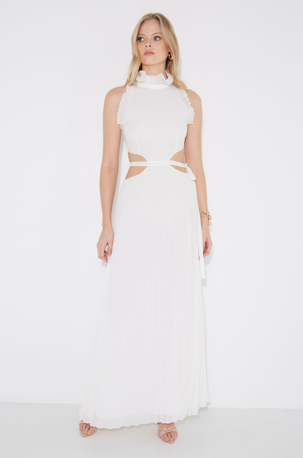 Vestido maxi Noya plisado con cut-out en la cintura