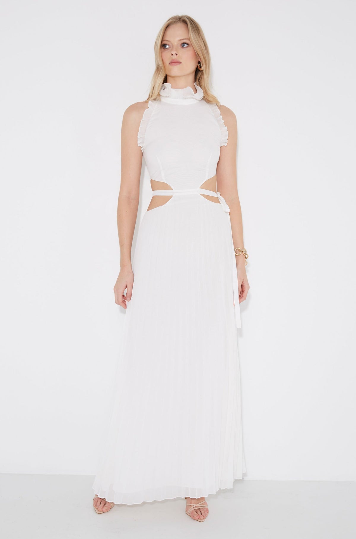 Vestido maxi Noya plisado con cut-out en la cintura