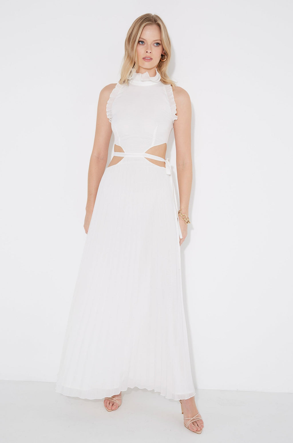 Vestido maxi Noya plisado con cut-out en la cintura