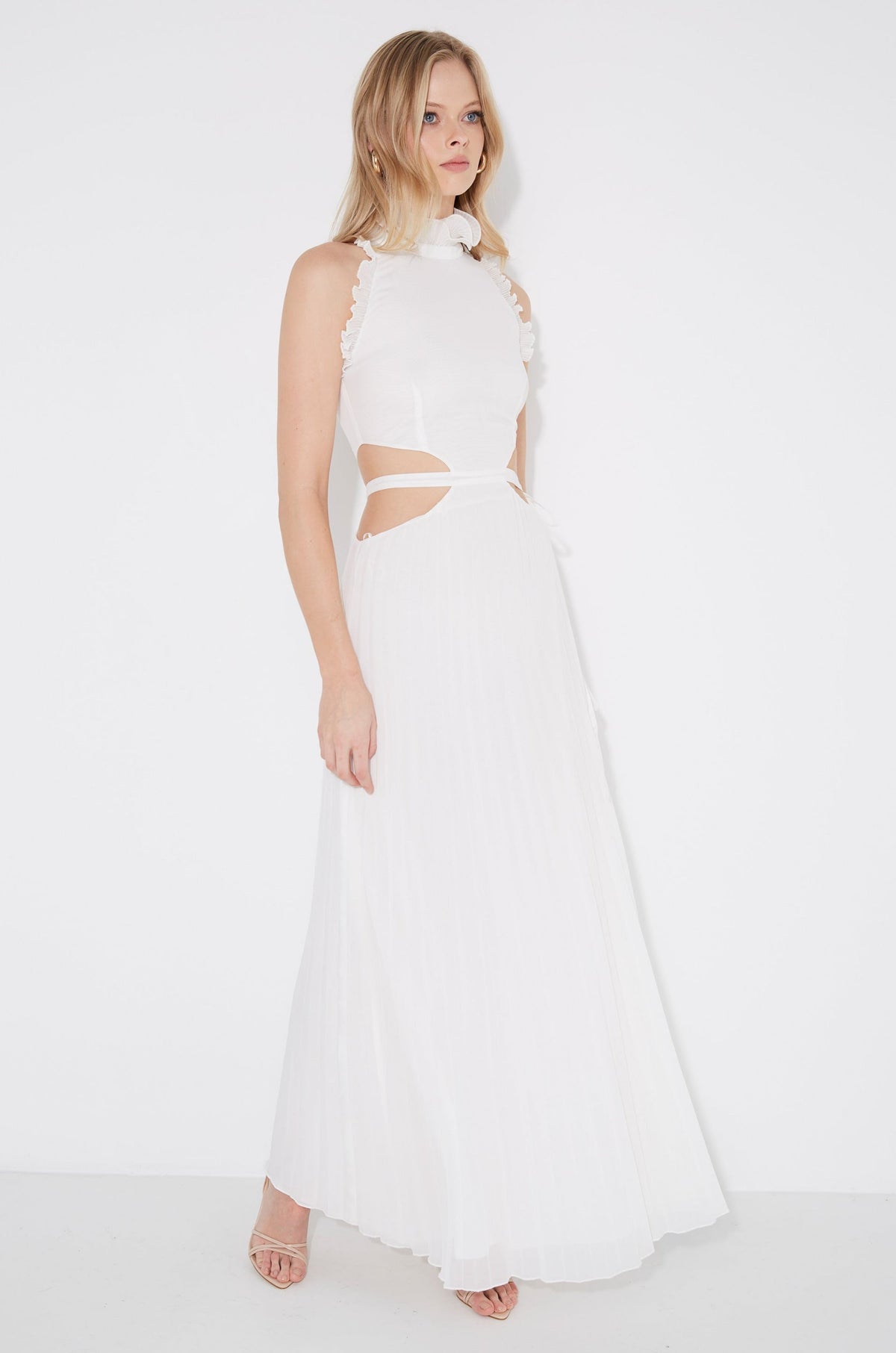 Vestido maxi Noya plisado con cut-out en la cintura