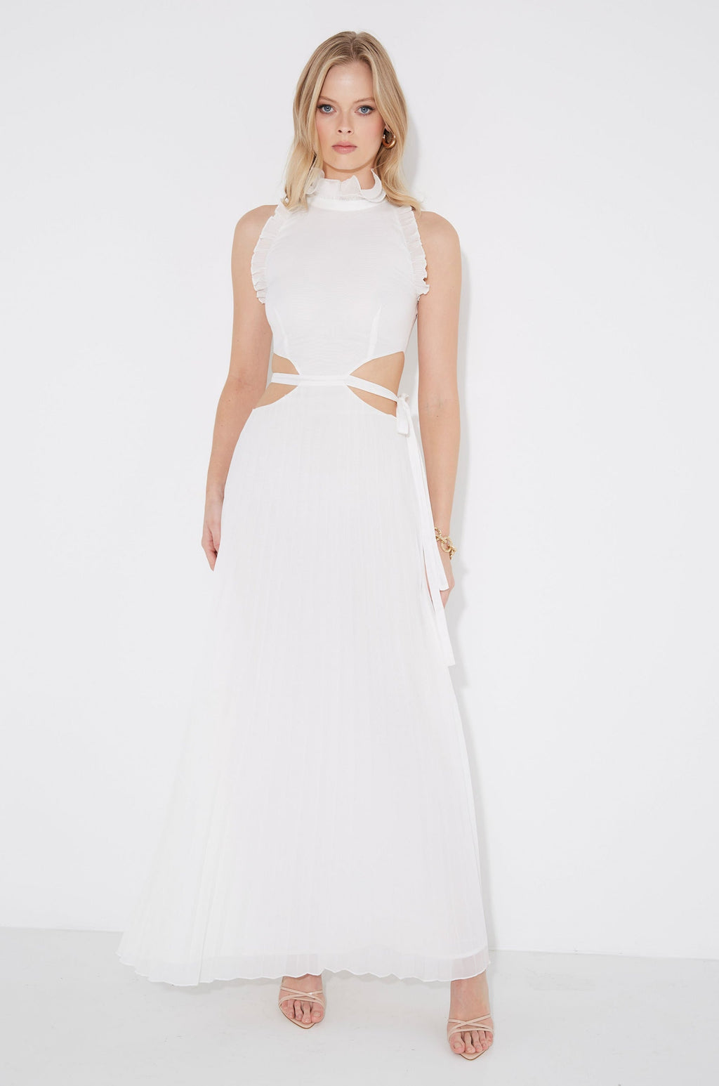 Vestido maxi Noya plisado con cut-out en la cintura