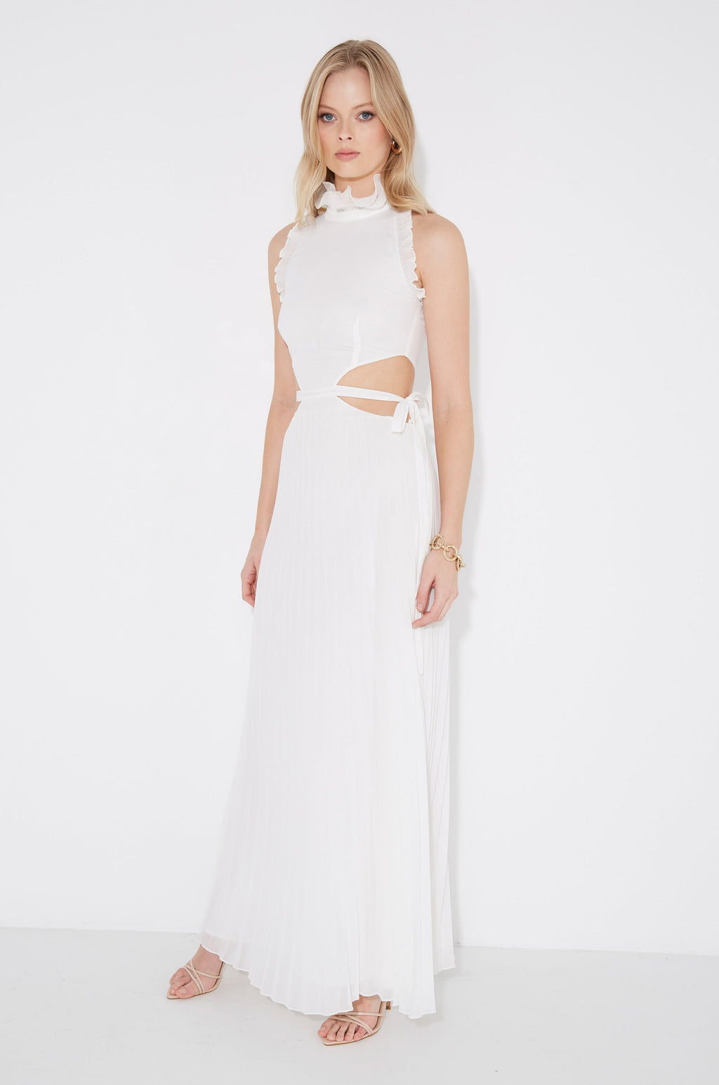 Vestido maxi Noya plisado con cut-out en la cintura