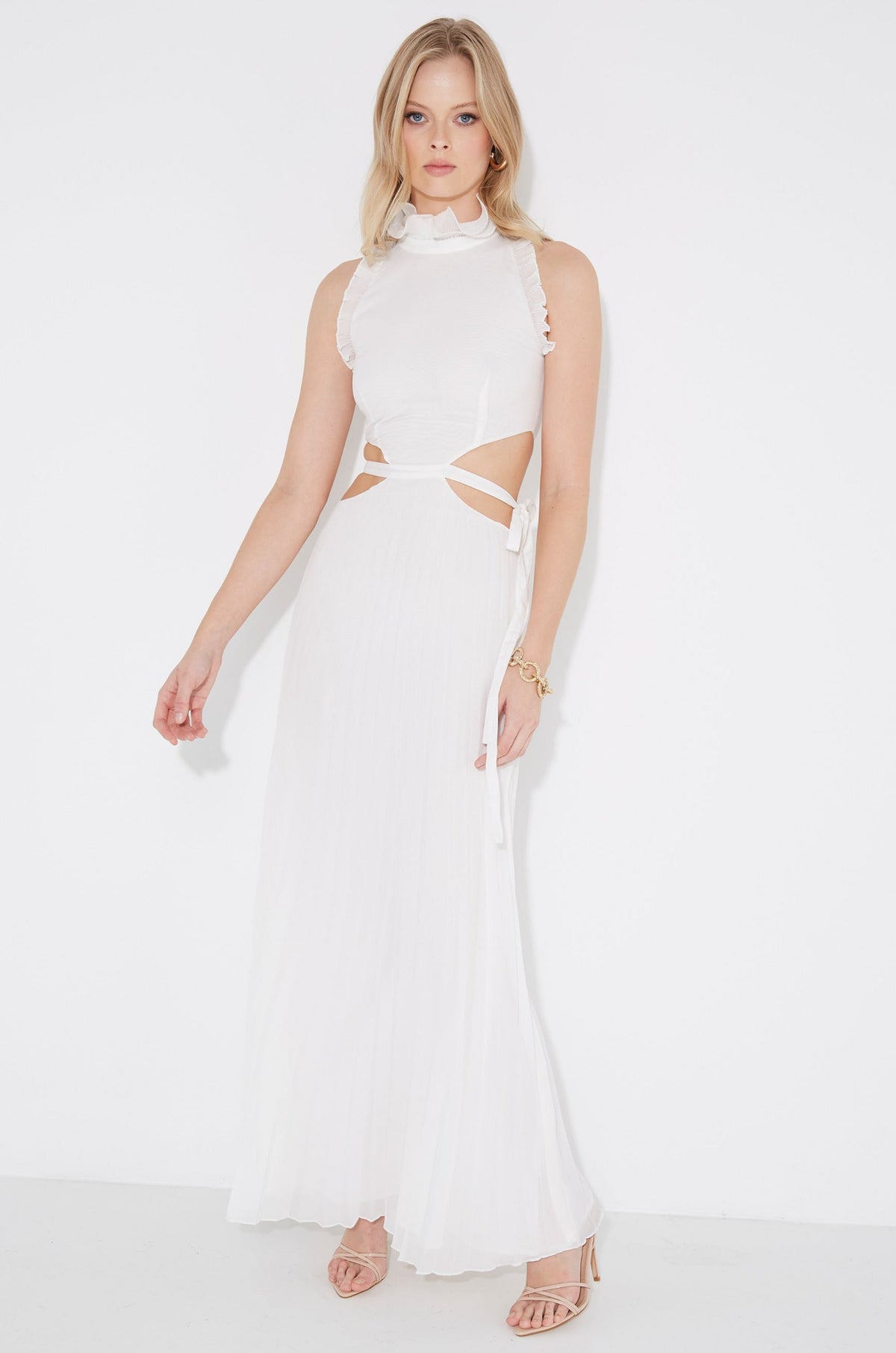 Vestido maxi Noya plisado con cut-out en la cintura