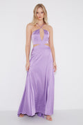 Vestido largo Zena lila con escote profundo y cut-out