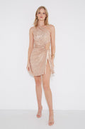 Vestido mini Nour dorado de lentejuelas con escote de un hombro