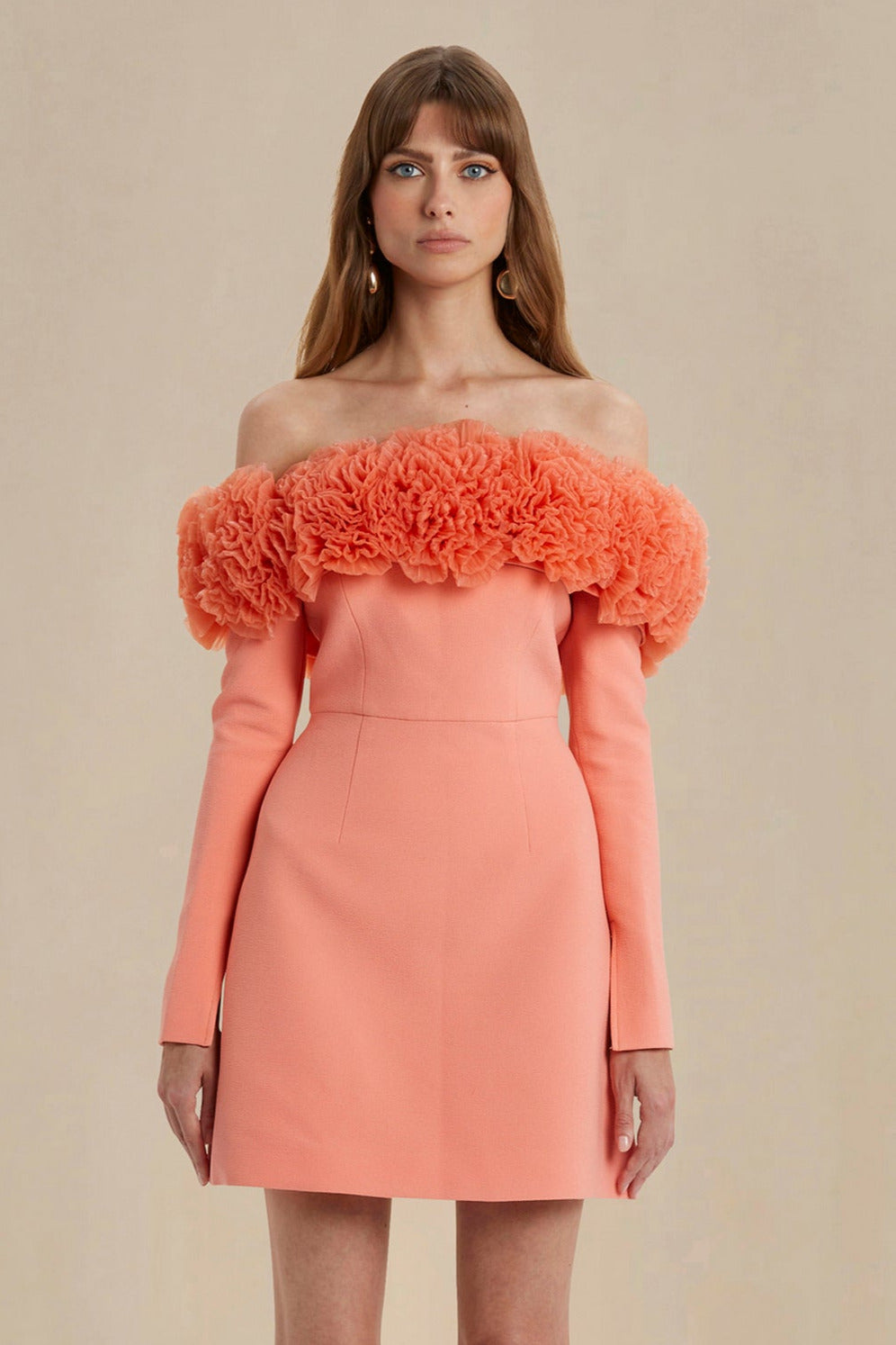 Vestido mini Rumi floral de tul con hombros descubiertos
