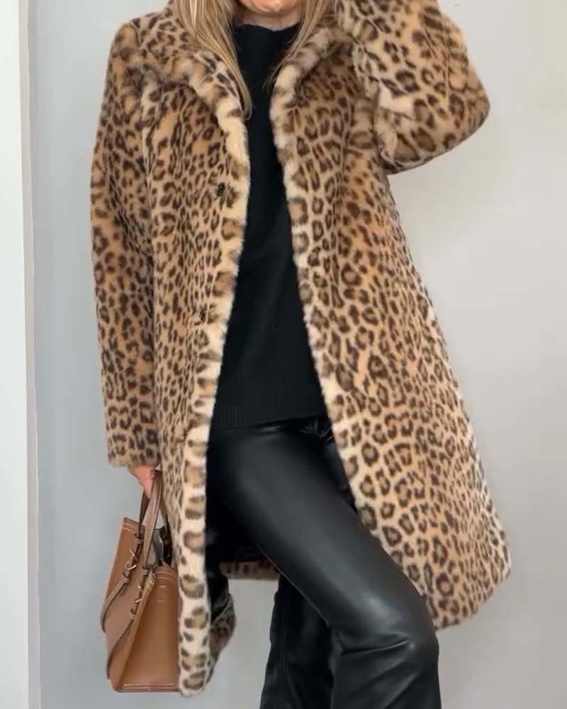 Abrigo largo de mujer con estampado de leopardo