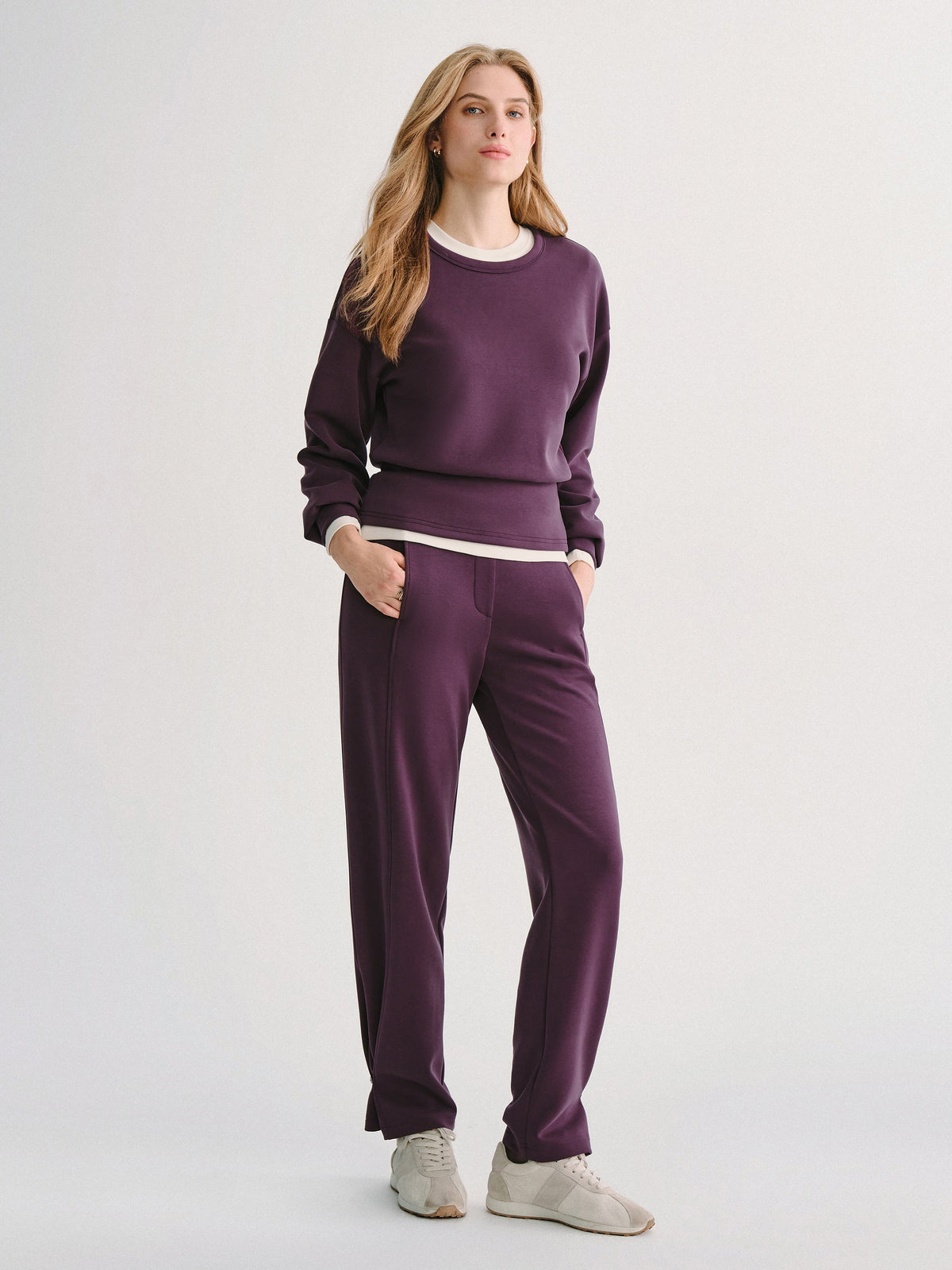 Conjunto de felpa elástica con top y pantalón ancho