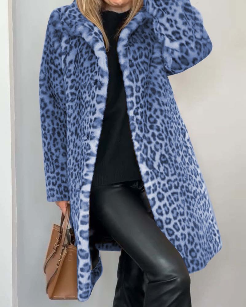 Abrigo largo de mujer con estampado de leopardo