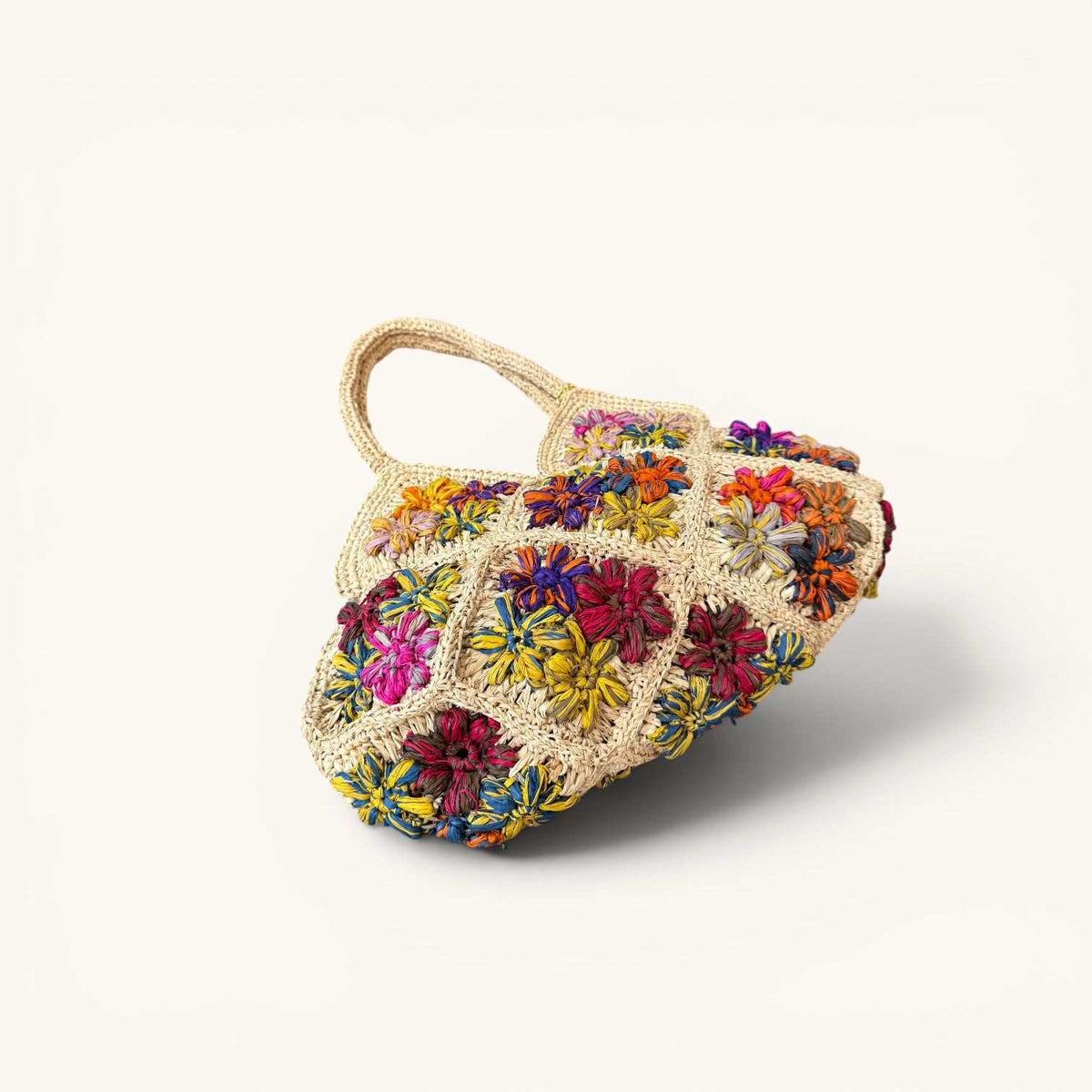 Bolso de mano de rafia natural multicolor