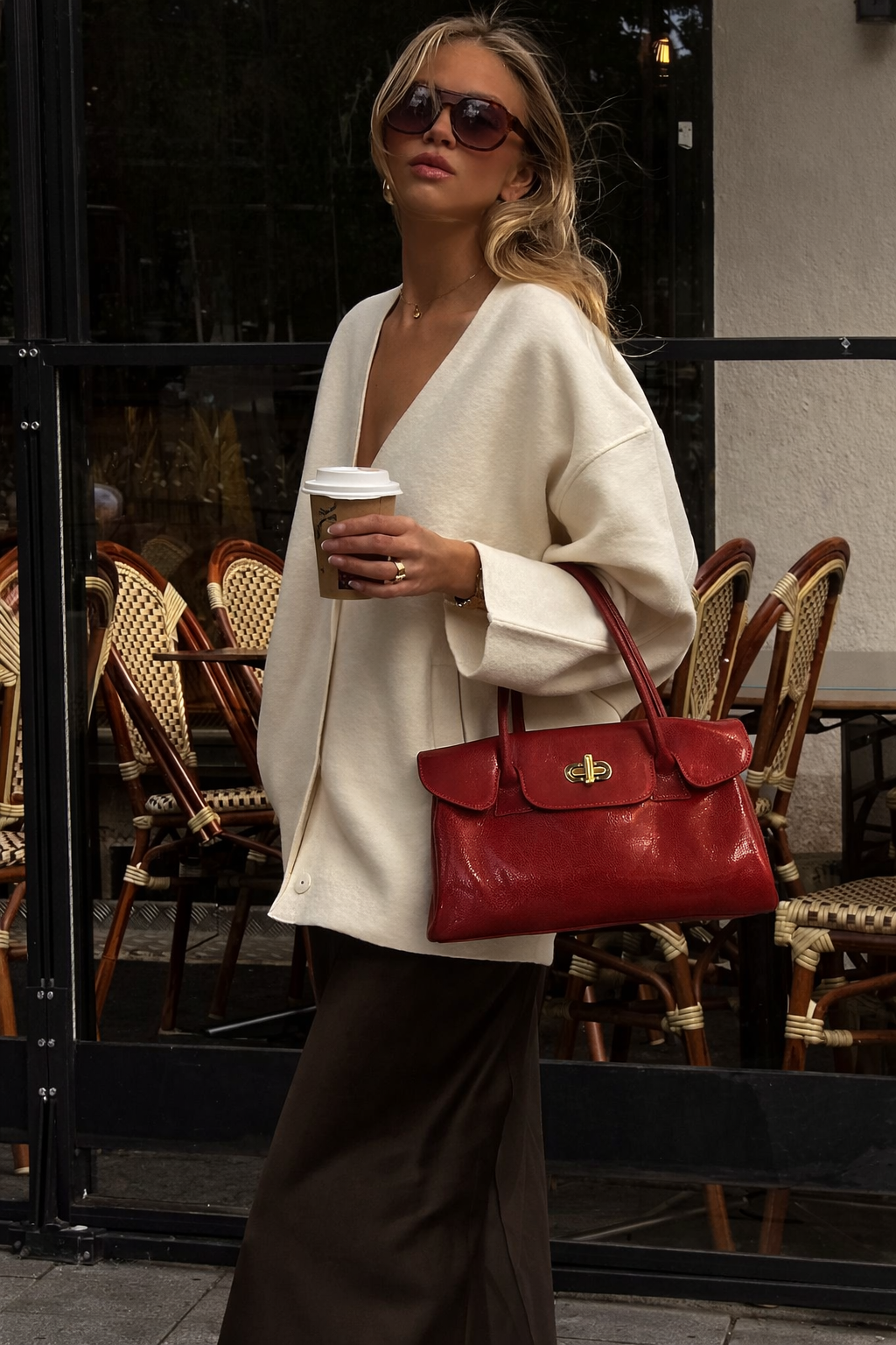 Bolso shopper Uffizi burdeos de piel italiana