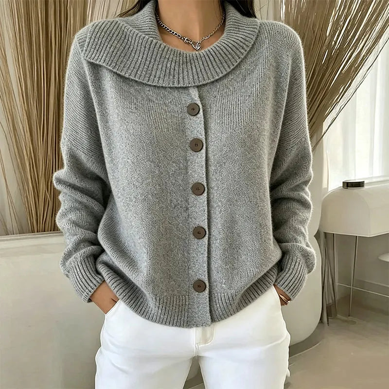 Cárdigan de punto para mujer con cuello amplio y botones