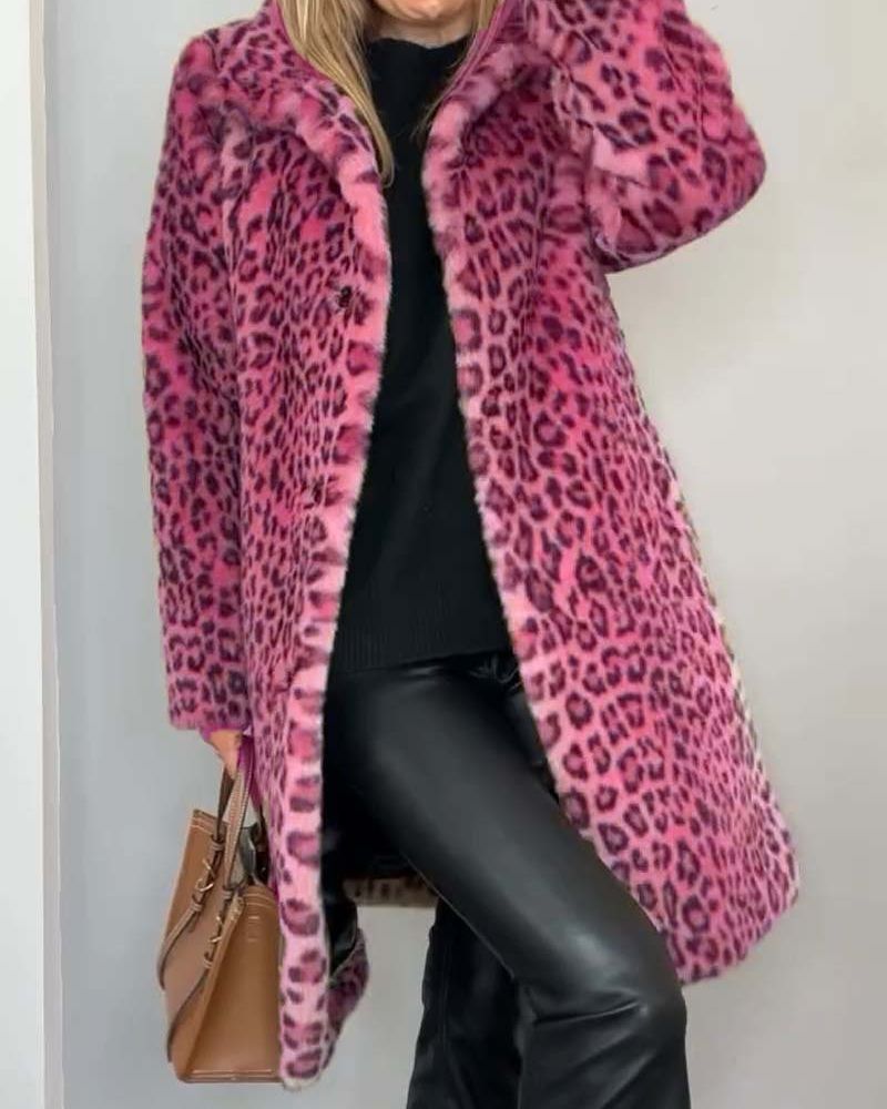 Abrigo largo de mujer con estampado de leopardo