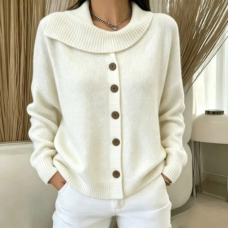 Cárdigan de punto para mujer con cuello amplio y botones