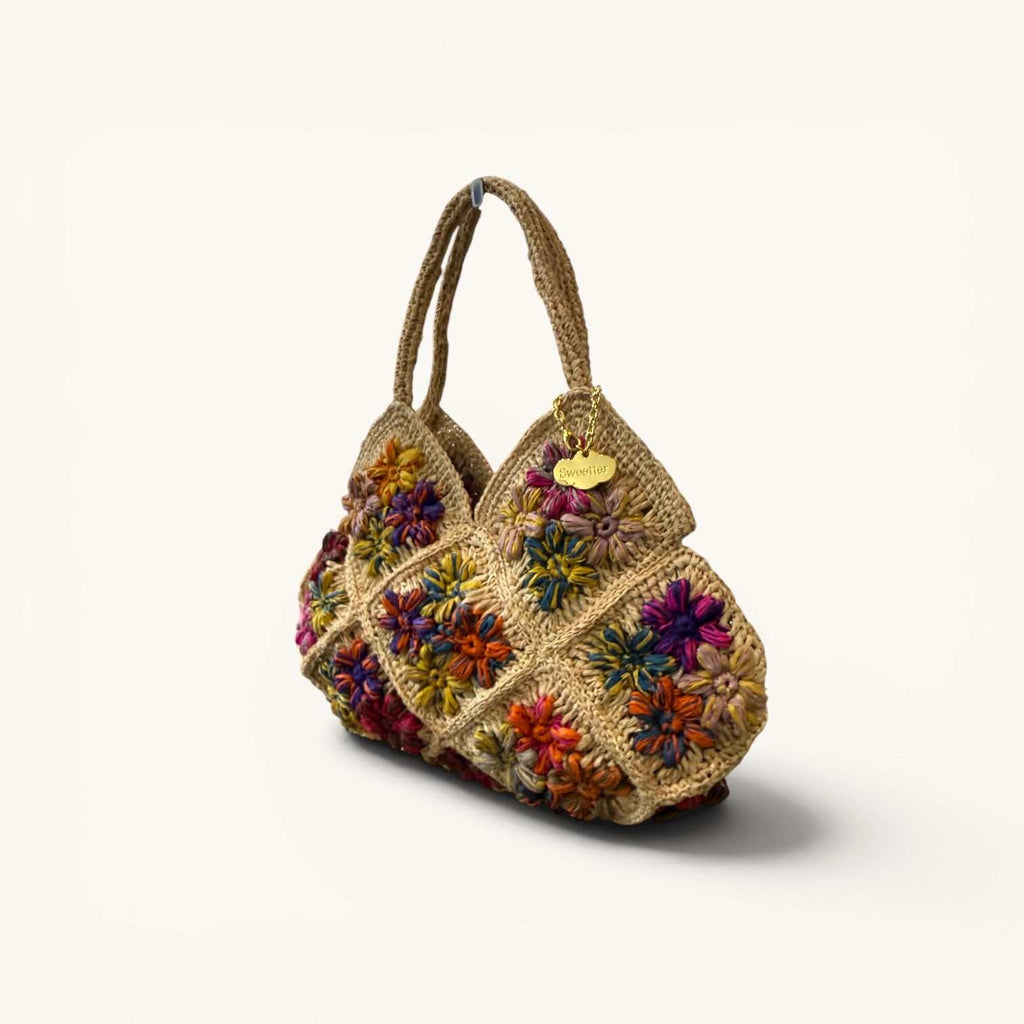 Bolso de mano de rafia natural multicolor