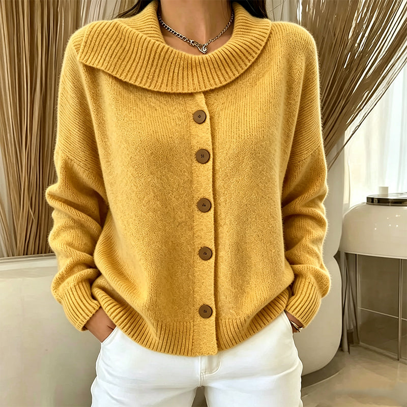 Cárdigan de punto para mujer con cuello amplio y botones