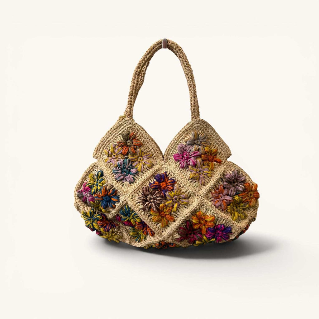 Bolso de mano de rafia natural multicolor