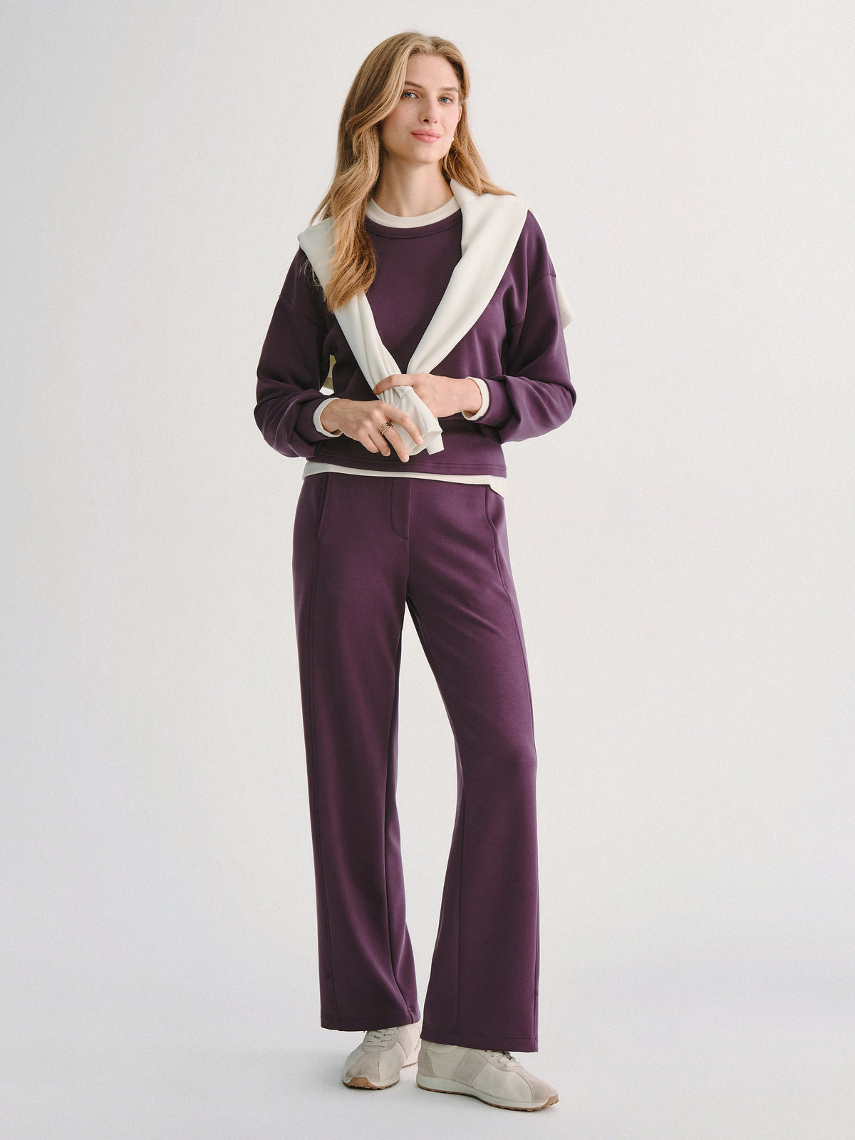 Conjunto de felpa elástica con top y pantalón ancho
