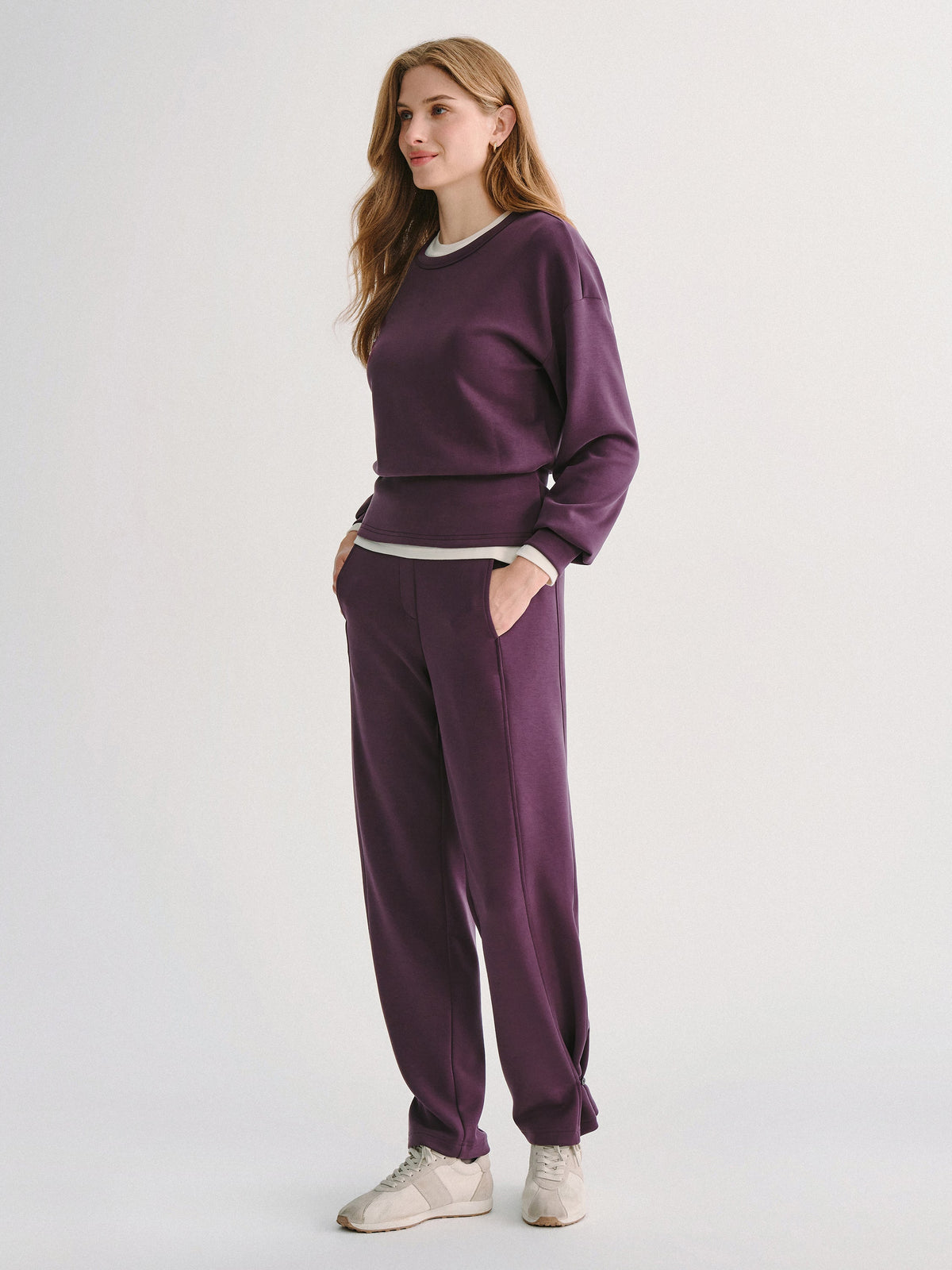 Conjunto de felpa elástica con top y pantalón ancho