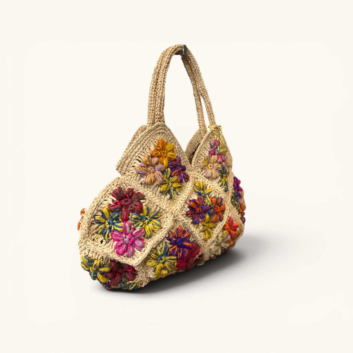 Bolso de mano de rafia natural multicolor