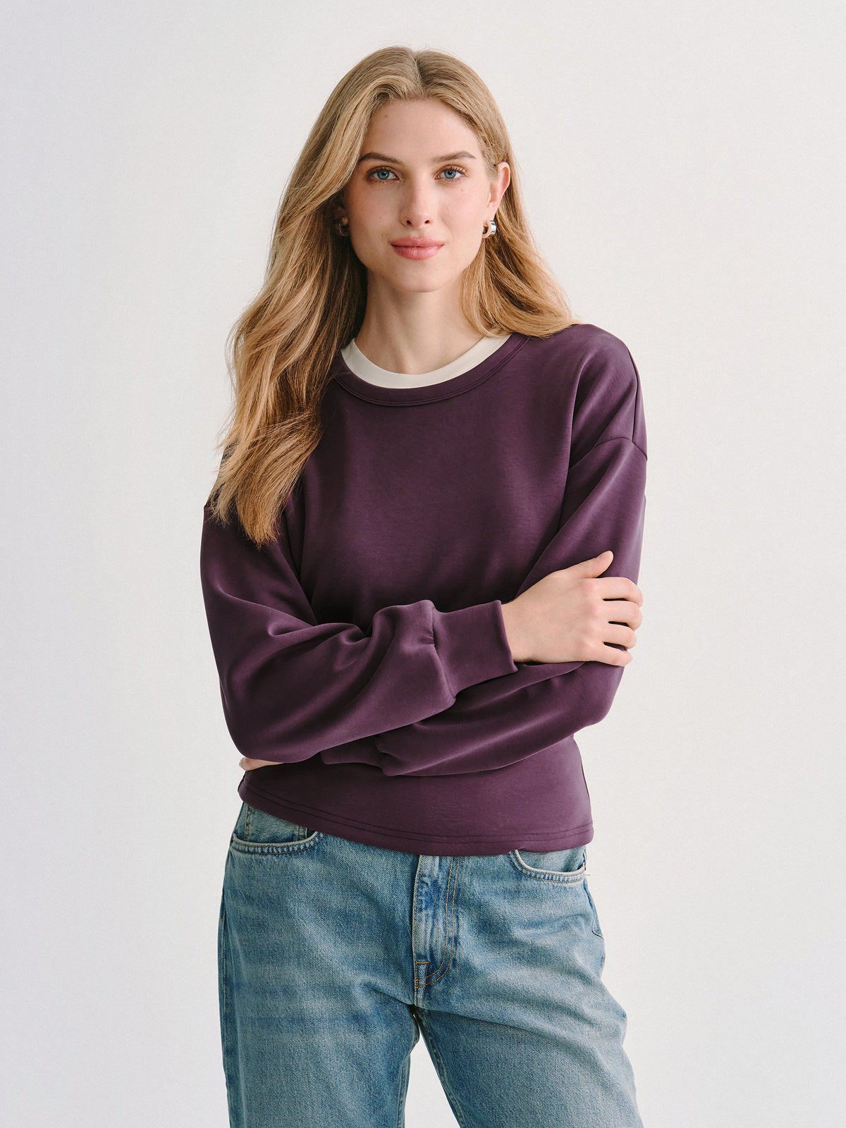 Conjunto de felpa elástica con top y pantalón ancho