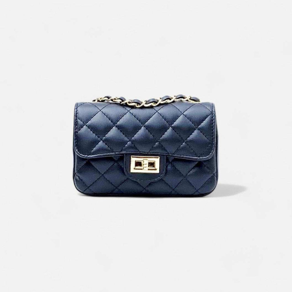 Bolso mini bandolera acolchado negro con cadena y piel