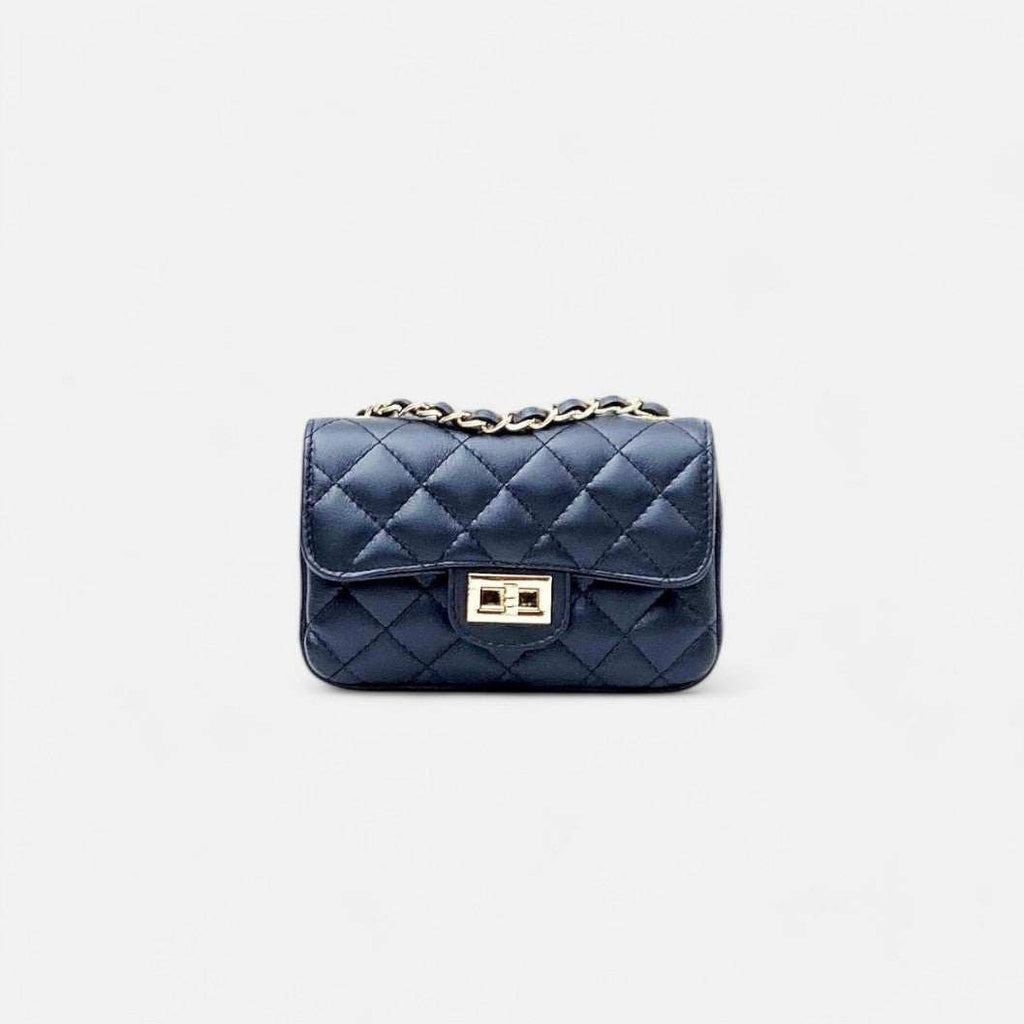 Bolso mini bandolera acolchado negro con cadena y piel