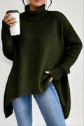 Suéter oversize de mujer con cuello alto y bajo asimétrico