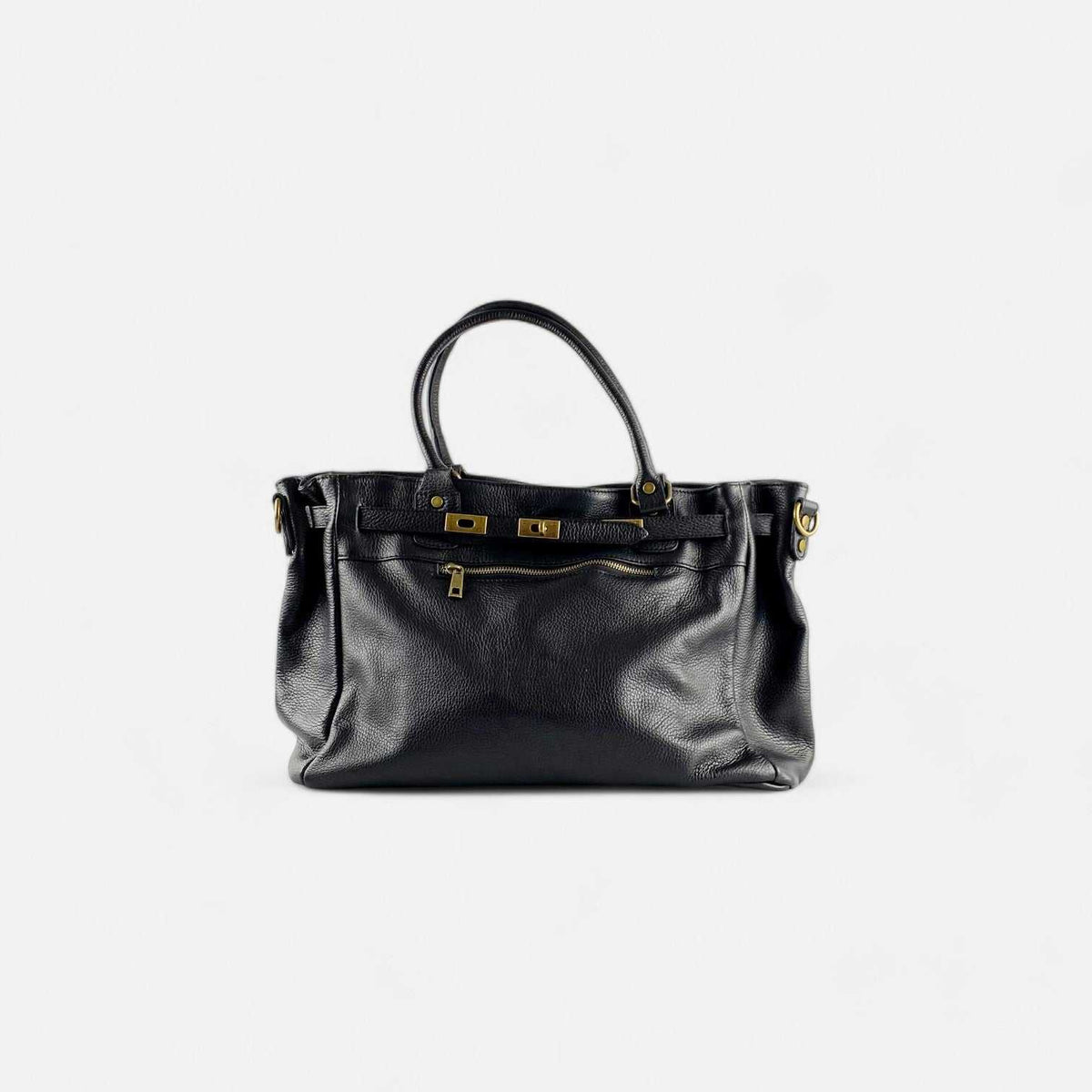 Bolso de trabajo negro de piel vacuna con cremallera
