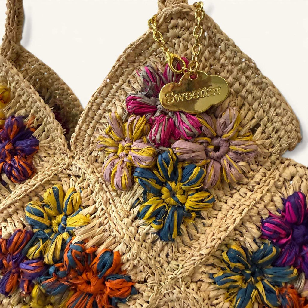 Bolso de mano de rafia natural multicolor