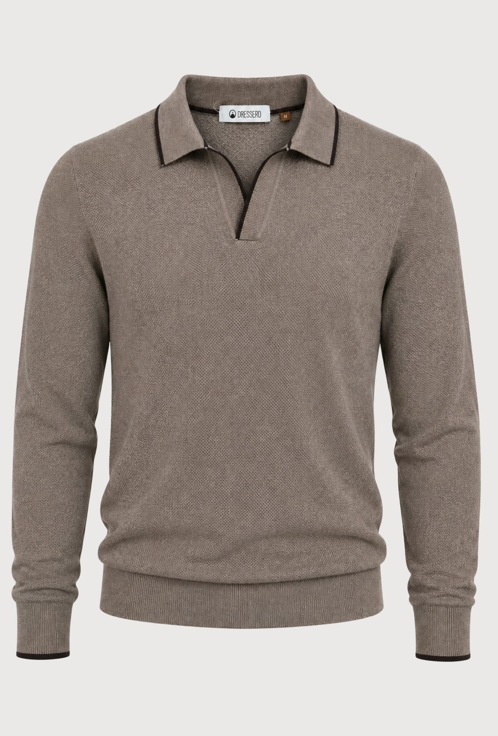 Polo de hombre Dresserd de punto color topo con cuello en contraste y escote Derby.