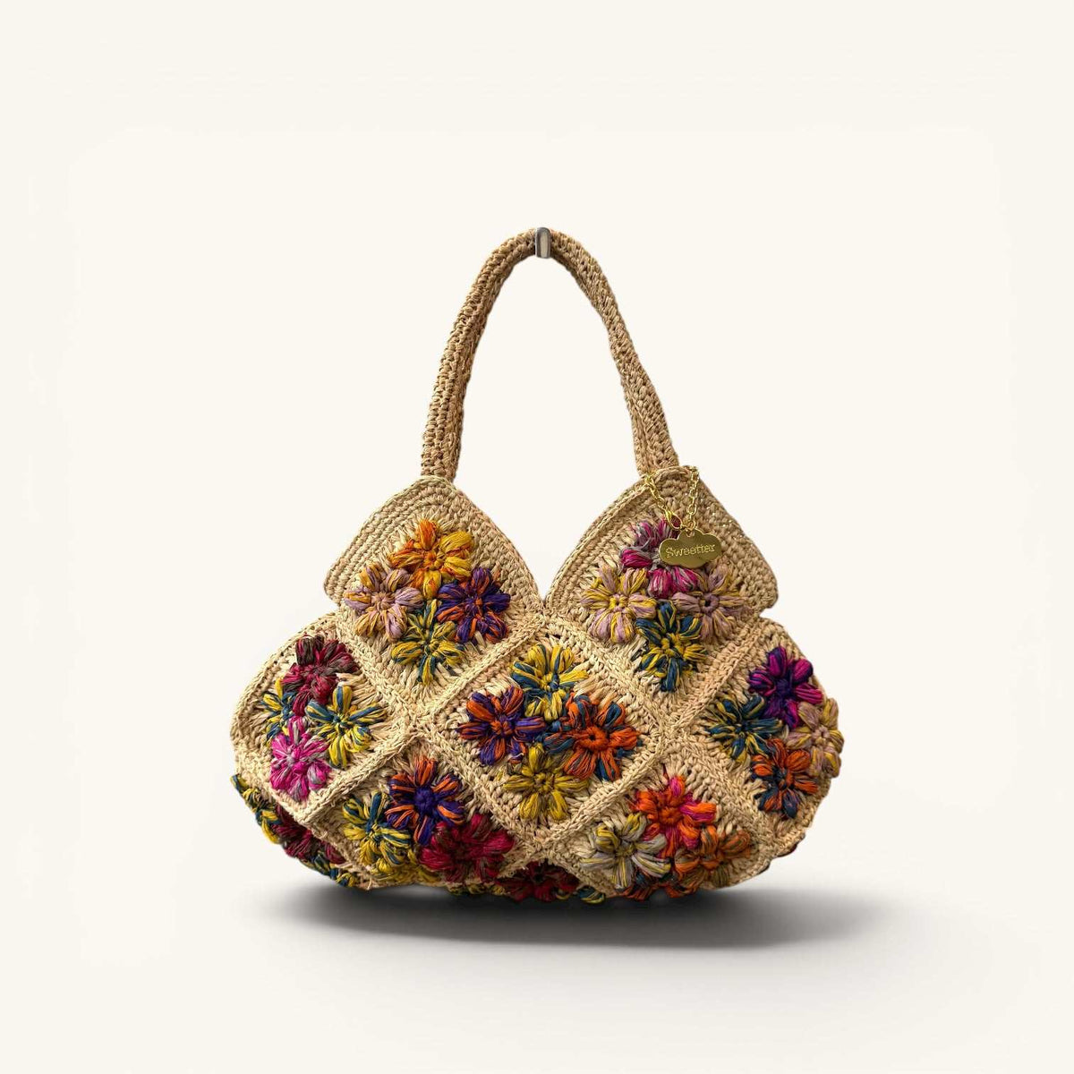 Bolso de mano de rafia natural multicolor
