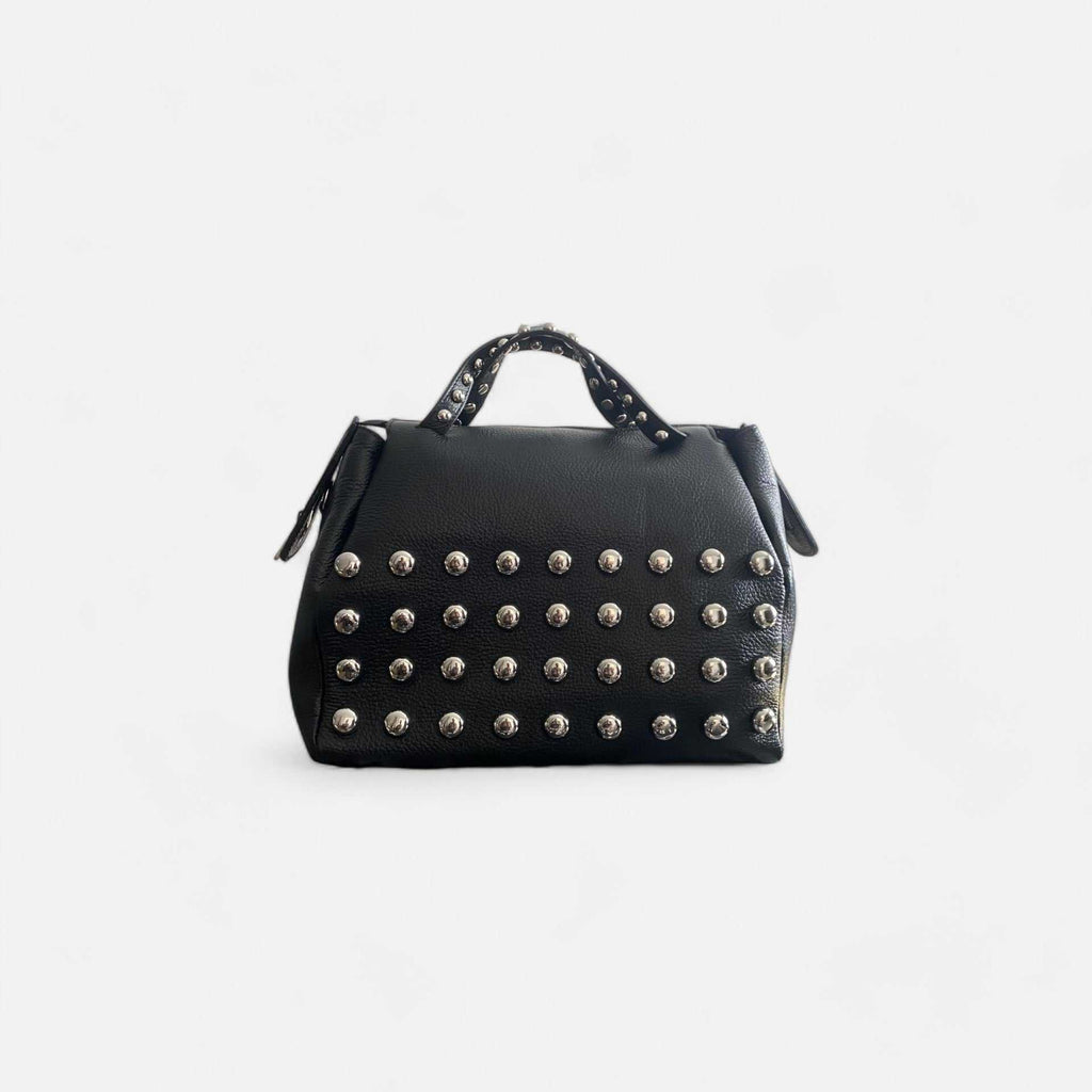 Bolso bowling BRUTAL negro de piel con tachuelas