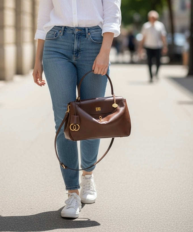 Bolso Bellini burdeos de piel de napa