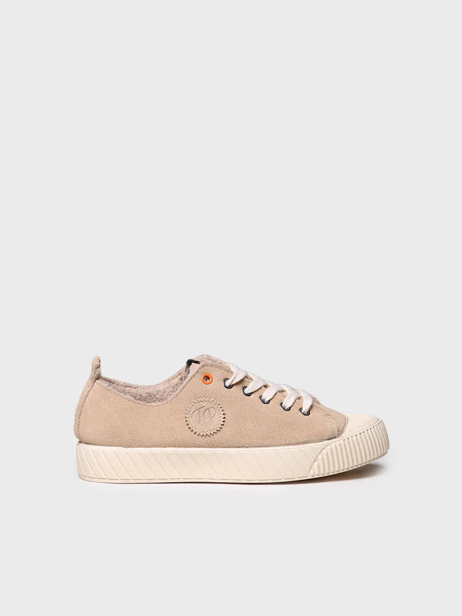 Zapatilla de serraje beige con borrego | GIZA-SY