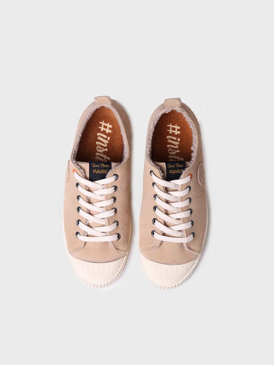 Zapatilla de serraje beige con borrego | GIZA-SY
