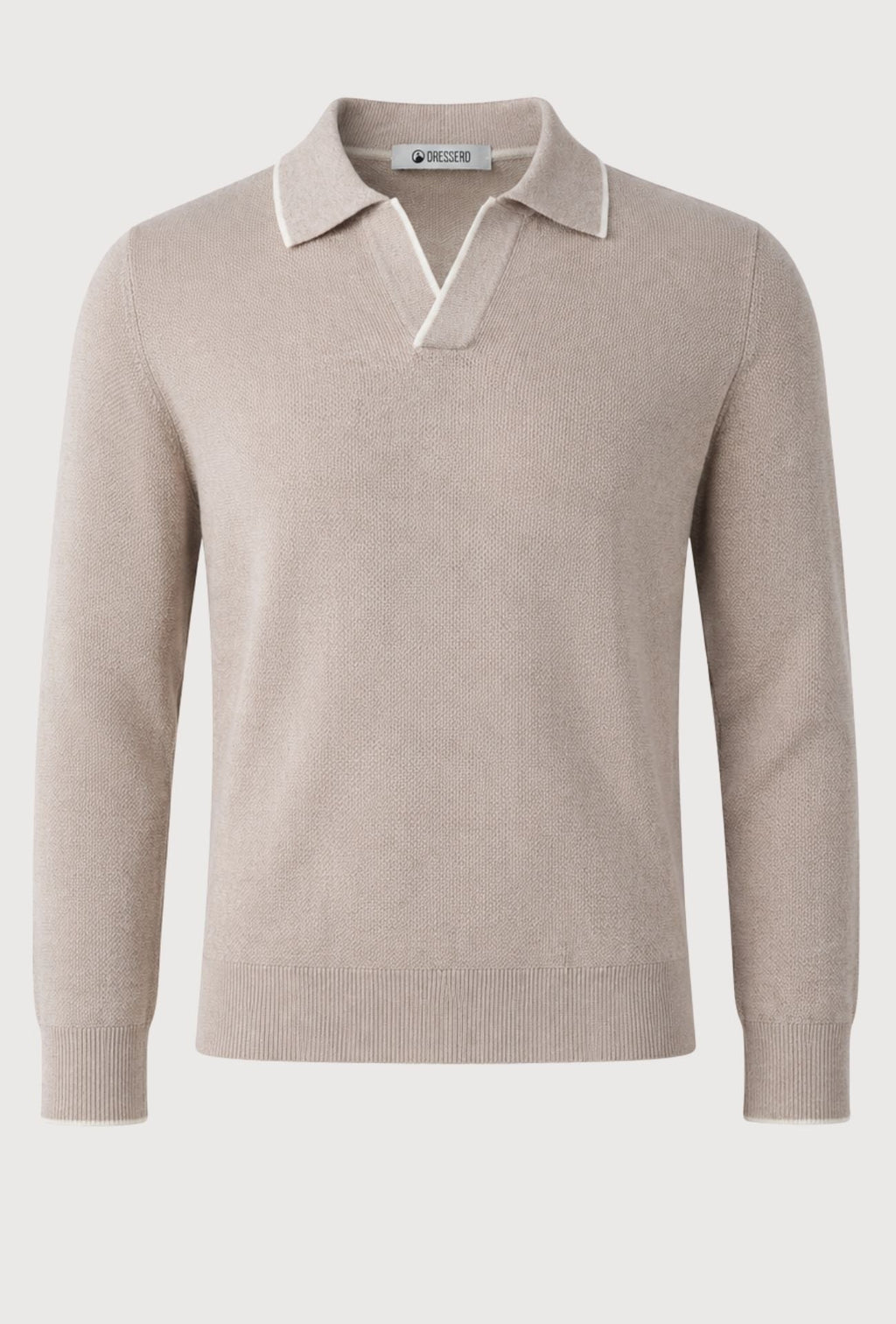 Polo de hombre Dresserd de manga larga en punto color arena con escote Derby