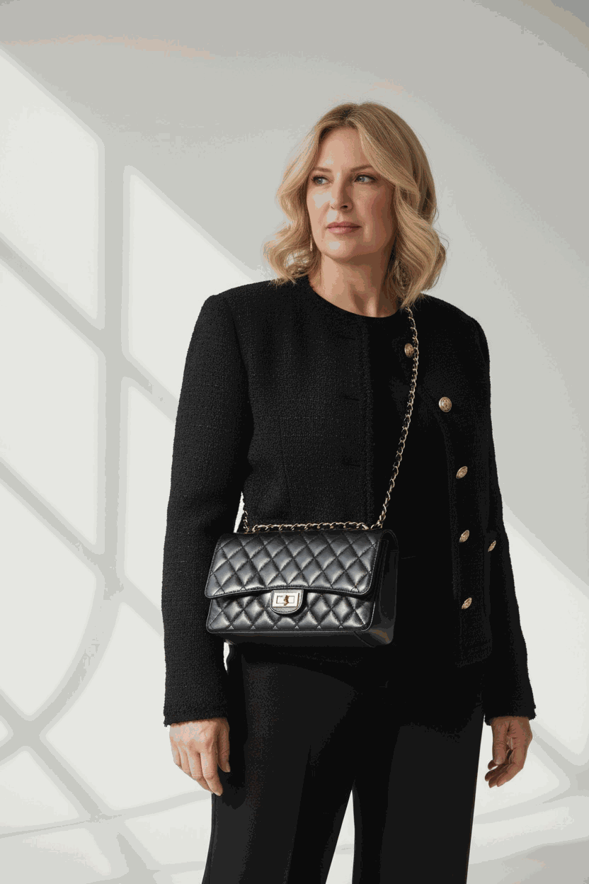 Bolso Clasic negro acolchado de piel con cadena dorada