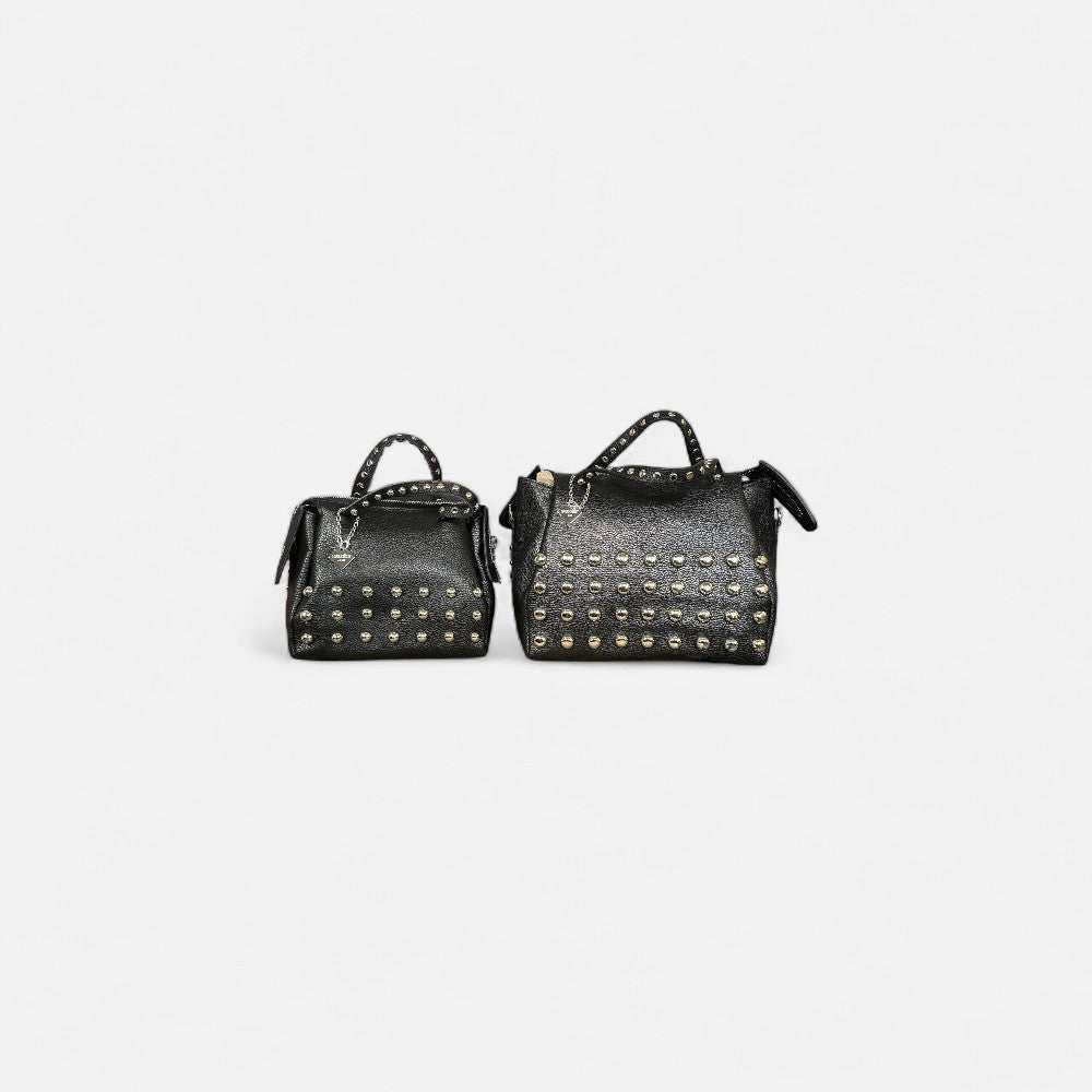Bolso bowling BRUTAL negro de piel con tachuelas