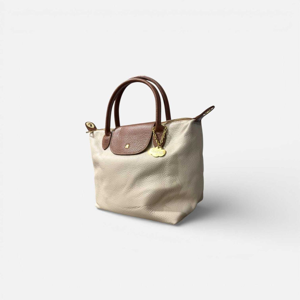 Bolso Tetis beige bicolor de piel con bandolera desmontable