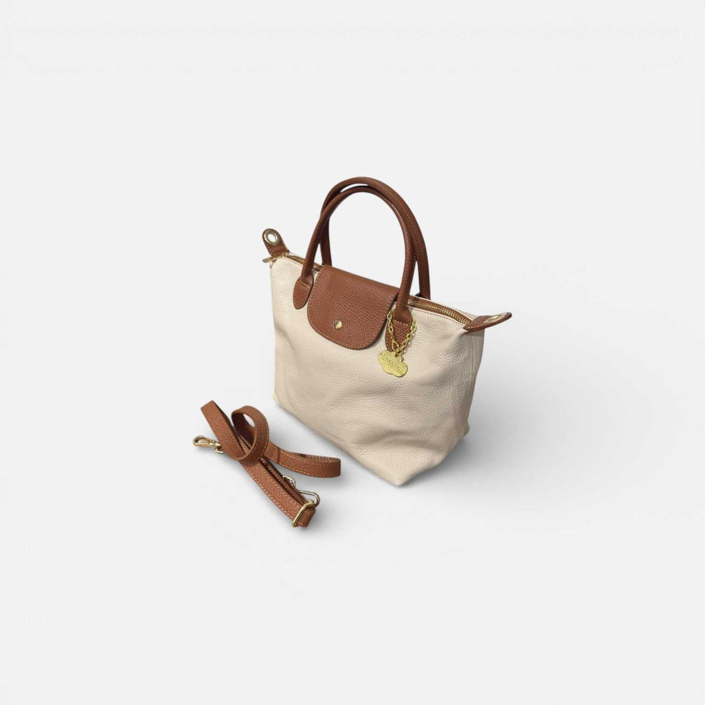 Bolso Tetis beige bicolor de piel con bandolera desmontable