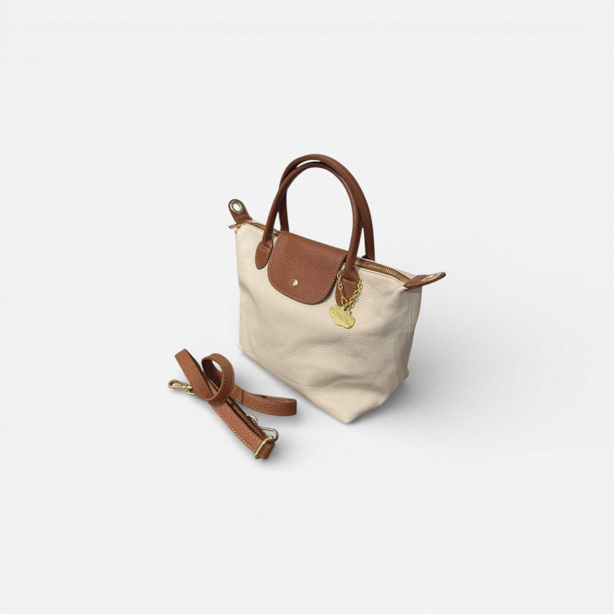 Bolso Tetis beige bicolor de piel con bandolera desmontable