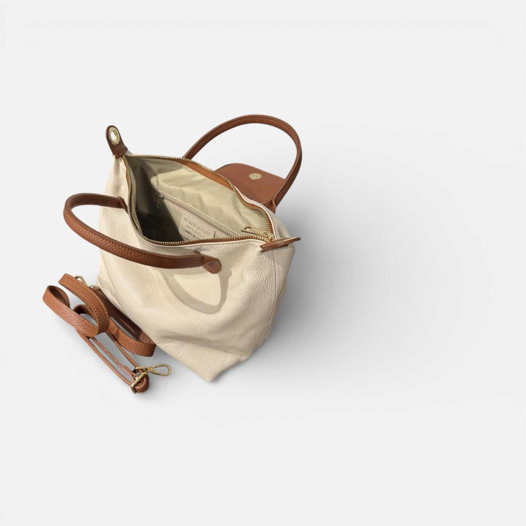Bolso Tetis beige bicolor de piel con bandolera desmontable