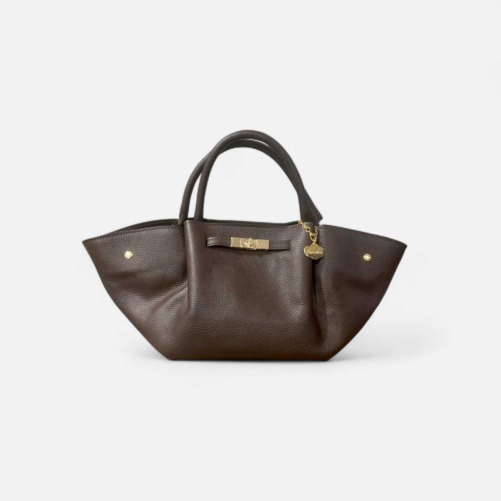 Bolso Cassandra chocolate de piel de vacuno con cierre giratorio