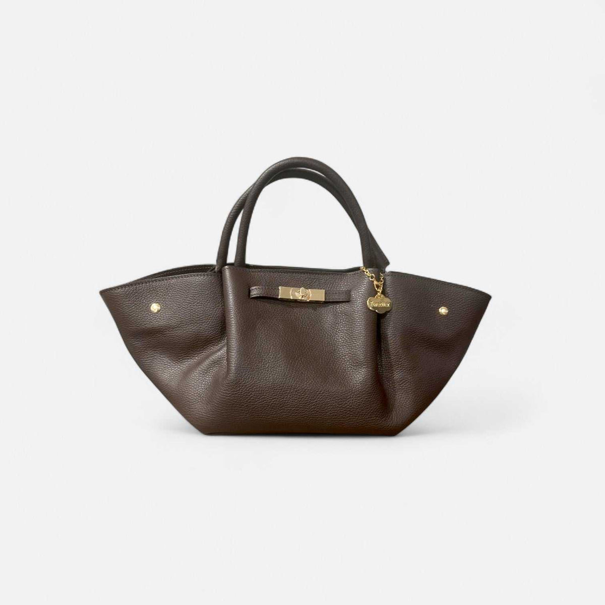 Bolso Cassandra chocolate de piel de vacuno con cierre giratorio