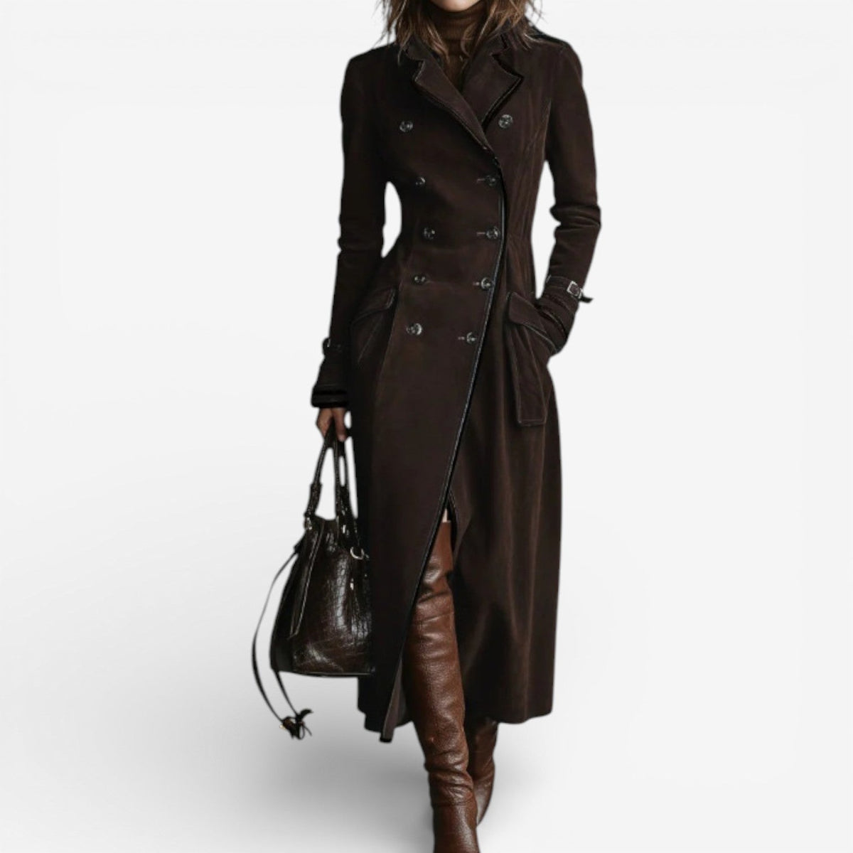 Abrigo trench largo efecto ante para mujer